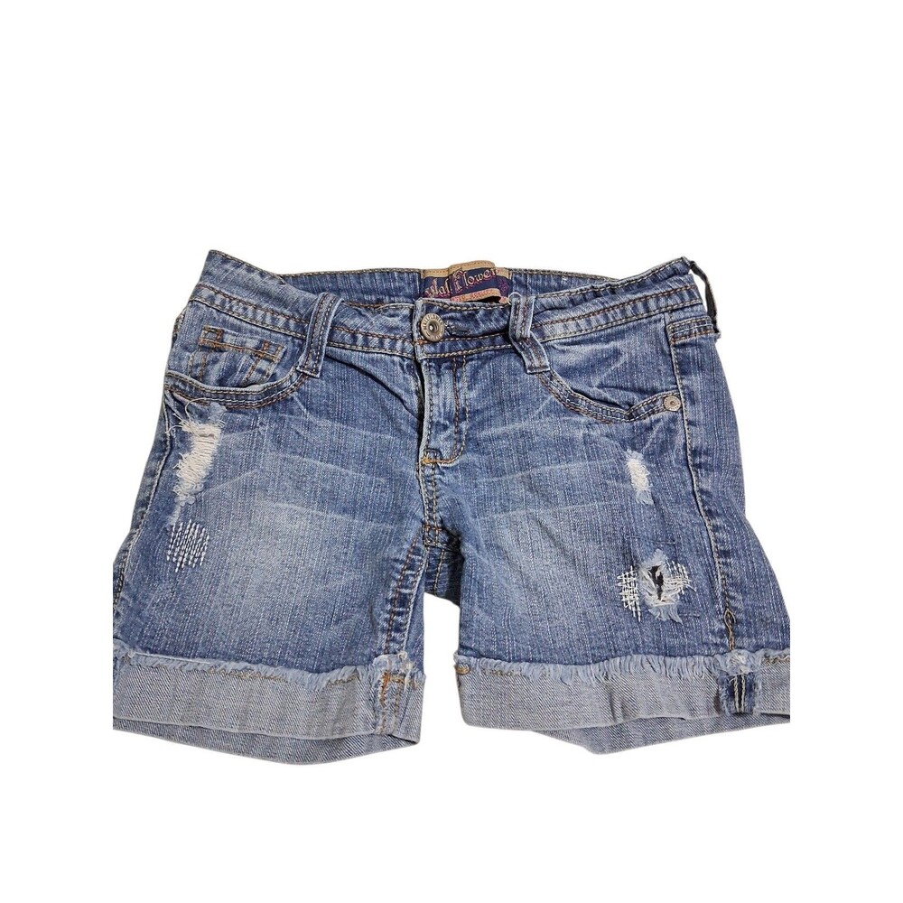 Wallflower Denim Shorts Size 5 Distressed Cuffed Stretch Blue Jean Shorts